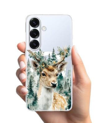 Etui do Samsung Galaxy S25 Plus z MagSafe przeźroczyste, silikonowe Flexi, Przytulne święta, Leśny jelonek