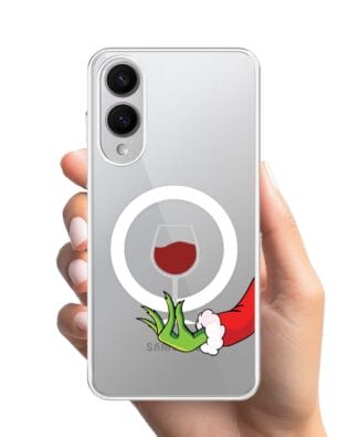 Etui do Samsung Galaxy S25 Edge z MagSafe przeźroczyste, silikonowe Flexi, Zielony psotnik z lampką wina