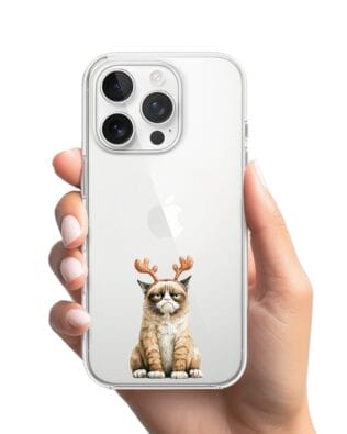 Etui do iPhone 14 Pro przeźroczyste, silikonowe Flexi, Przytulne święta, Kot który nie chciał być reniferem