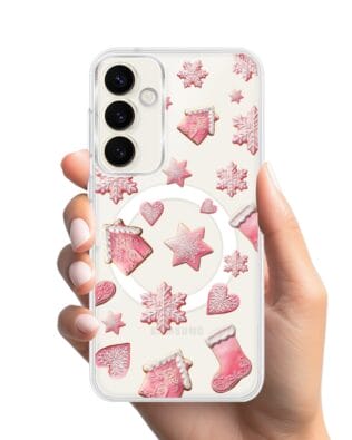 Etui do Samsung Galaxy S23 FE 5G z MagSafe przeźroczyste, silikonowe Flexi, Przytulne święta, Różowe pierniczki