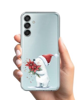 Etui do Samsung Galaxy M15 5G przeźroczyste, silikonowe Flexi, Przytulne święta, Miś świąteczny