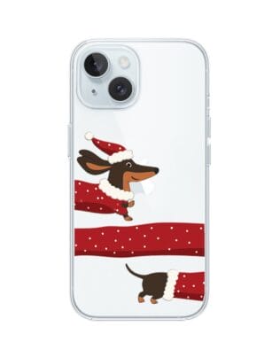 Etui do iPhone 15 przeźroczyste, silikonowe Flexi, Przytulne święta, świąteczny jamnik