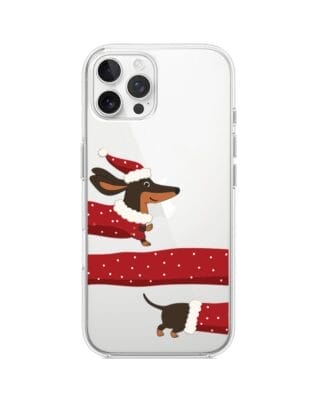 Etui do iPhone 12 Pro Max przeźroczyste, silikonowe Flexi, Przytulne święta, świąteczny jamnik