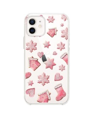 Etui do iPhone 12 przeźroczyste, silikonowe Flexi, Przytulne święta, Różowe pierniczki