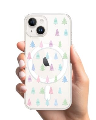 Etui do iPhone 14 Plus z MagSafe przeźroczyste, silikonowe Flexi, Pastelowe choinki