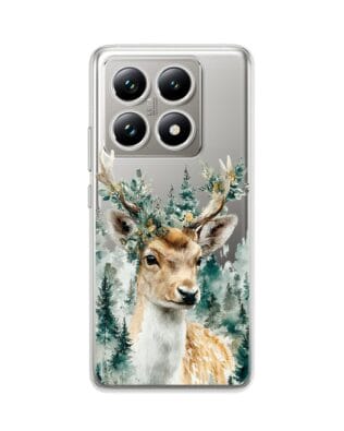 Etui do Xiaomi 14T Pro przeźroczyste, silikonowe Flexi, Przytulne święta, Leśny jelonek