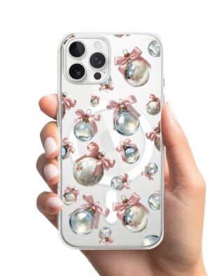 Etui do iPhone 12 Pro Max z MagSafe przeźroczyste, silikonowe Flexi, Przytulne święta, Pastelowe bombki