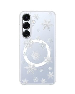 Etui do Samsung Galaxy S25 z MagSafe przeźroczyste, silikonowe Flexi, Zimowa magia, Delikatne płatki śniegu