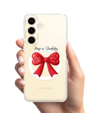 Etui do Samsung Galaxy S24 Plus z MagSafe przeźroczyste, silikonowe Flexi, Przytulne święta, Czerwona kokarda