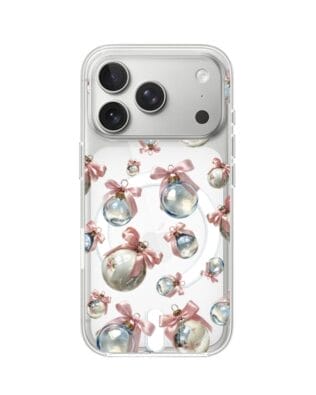 Etui do iPhone 17 Pro z MagSafe przeźroczyste, silikonowe Flexi, Przytulne święta, Pastelowe bombki