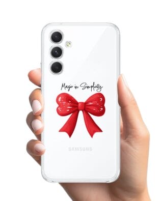 Etui do Samsung Galaxy A54 5G przeźroczyste, silikonowe Flexi, Przytulne święta, Czerwona kokarda