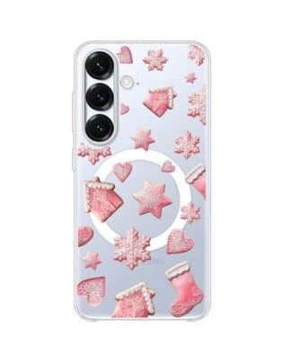 Etui do Samsung Galaxy S25 Plus z MagSafe przeźroczyste, silikonowe Flexi, Przytulne święta, Różowe pierniczki