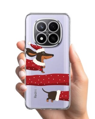 Etui do Xiaomi Redmi Note 14 Pro 4G przeźroczyste, silikonowe Flexi, Przytulne święta, świąteczny jamnik