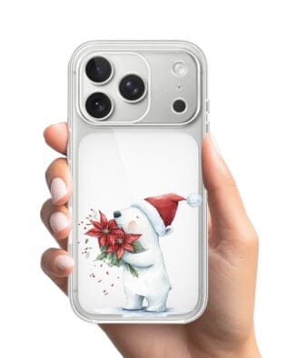 Etui do iPhone 17 Pro przeźroczyste, silikonowe Flexi, Przytulne święta, Miś świąteczny