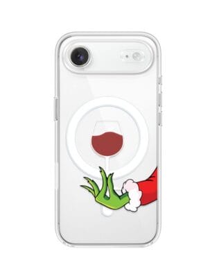 Etui do iPhone Air z MagSafe przeźroczyste, silikonowe Flexi, Zielony psotnik z lampką wina