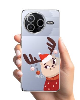 Etui do Xiaomi POCO F7 Pro przeźroczyste, silikonowe Flexi, Kotek przebrany za reniferka