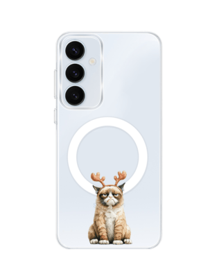 Etui do Samsung Galaxy A35 5G z MagSafe przeźroczyste, silikonowe Flexi, Przytulne święta, Kot który nie chciał być reniferem