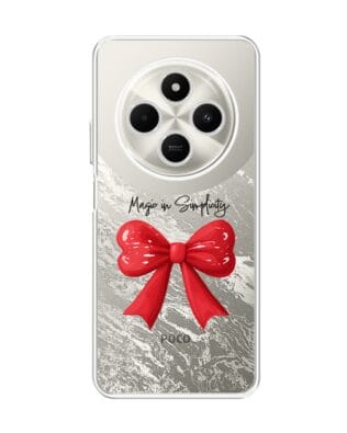 Etui do Xiaomi POCO C75 przeźroczyste, silikonowe Flexi, Przytulne święta, Czerwona kokarda