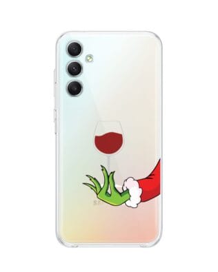 Etui do Samsung Galaxy A34 5G przeźroczyste, silikonowe Flexi, Zielony psotnik z lampką wina