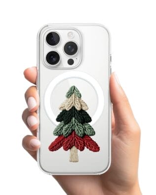 Etui do iPhone 14 Pro z MagSafe przeźroczyste, silikonowe Flexi, Przytulne święta, Dziana choinka