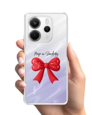 Etui do Xiaomi Redmi Note 14 Pro 4G przeźroczyste, silikonowe Flexi, Przytulne święta, Czerwona kokarda