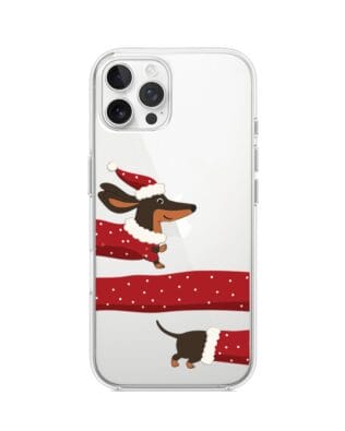 Etui do iPhone 12 Pro przeźroczyste, silikonowe Flexi, Przytulne święta, świąteczny jamnik