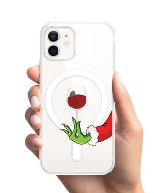 Etui do iPhone 12 z MagSafe przeźroczyste, silikonowe Flexi, Zielony psotnik z lampką wina