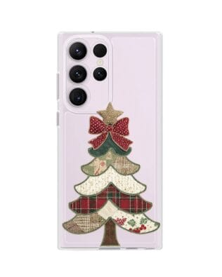 Etui do Samsung Galaxy S23 Ultra przeźroczyste, silikonowe Flexi, Przytulne święta, Kraciasta choinka