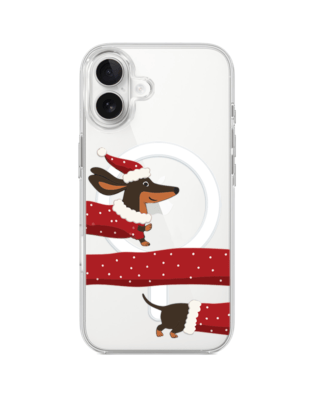 Etui do iPhone 17 z MagSafe przeźroczyste, silikonowe Flexi, Przytulne święta, świąteczny jamnik