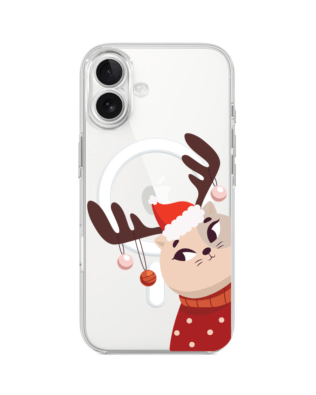 Etui do iPhone 17 z MagSafe przeźroczyste, silikonowe Flexi, Kotek przebrany za reniferka
