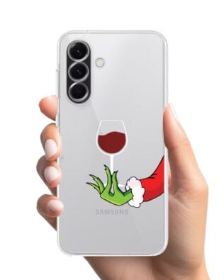 Etui do Samsung Galaxy A56 5G przeźroczyste, silikonowe Flexi, Zielony psotnik z lampką wina