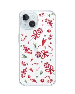 Etui do iPhone 15 Plus przeźroczyste, silikonowe Flexi, Cukierki świąteczne