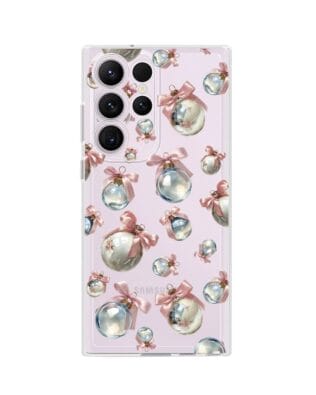 Etui do Samsung Galaxy S23 Ultra przeźroczyste, silikonowe Flexi, Przytulne święta, Pastelowe bombki