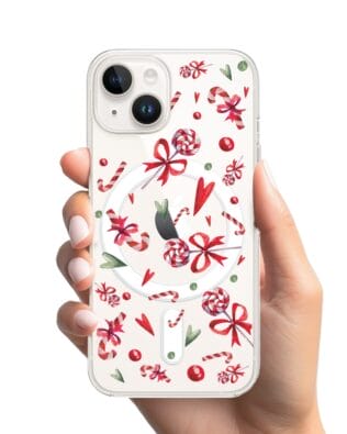 Etui do iPhone 13 Mini z MagSafe przeźroczyste, silikonowe Flexi, Cukierki świąteczne