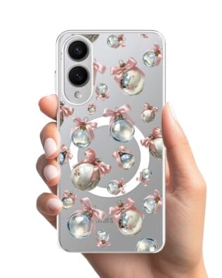 Etui do Samsung Galaxy S25 Edge z MagSafe przeźroczyste, silikonowe Flexi, Przytulne święta, Pastelowe bombki