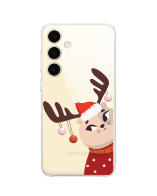 Etui do Samsung Galaxy S24 Plus przeźroczyste, silikonowe Flexi, Kotek przebrany za reniferka