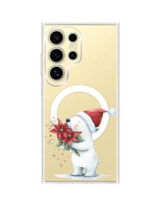 Etui do Samsung Galaxy S24 Ultra z MagSafe przeźroczyste, silikonowe Flexi, Przytulne święta, Miś świąteczny