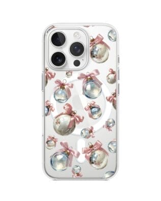 Etui do iPhone 15 Pro z MagSafe przeźroczyste, silikonowe Flexi, Przytulne święta, Pastelowe bombki