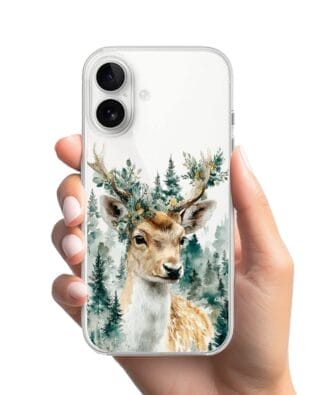 Etui do iPhone 16 Plus przeźroczyste, silikonowe Flexi, Przytulne święta, Leśny jelonek