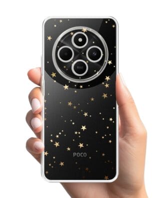 Etui do Xiaomi POCO C75 przeźroczyste, silikonowe Flexi, Zimowa magia, Złote gwiazdki