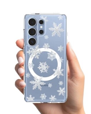 Etui do Samsung Galaxy S25 Ultra z MagSafe przeźroczyste, silikonowe Flexi, Zimowa magia, Delikatne płatki śniegu