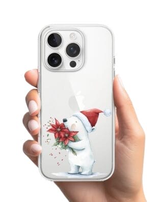 Etui do iPhone 16 Pro Max przeźroczyste, silikonowe Flexi, Przytulne święta, Miś świąteczny