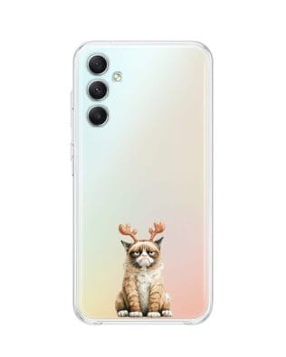 Etui do Samsung Galaxy A34 5G przeźroczyste, silikonowe Flexi, Przytulne święta, Kot który nie chciał być reniferem