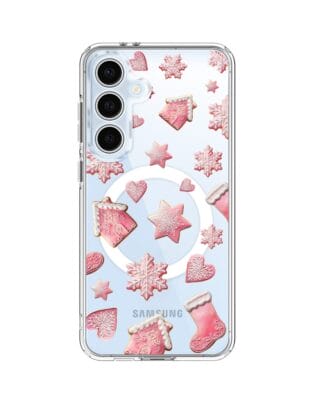 Etui do Samsung Galaxy S24 FE z MagSafe przeźroczyste, silikonowe Flexi, Przytulne święta, Różowe pierniczki