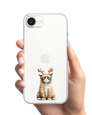 Etui do iPhone 16e przeźroczyste, silikonowe Flexi, Przytulne święta, Kot który nie chciał być reniferem