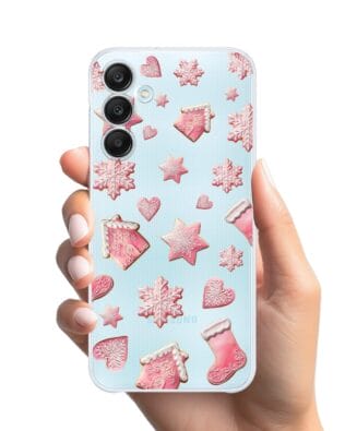 Etui do Samsung Galaxy M35 5G przeźroczyste, silikonowe Flexi, Przytulne święta, Różowe pierniczki