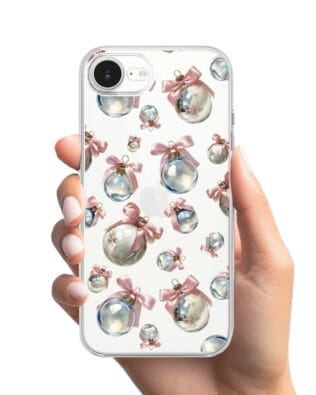 Etui do iPhone 16e przeźroczyste, silikonowe Flexi, Przytulne święta, Pastelowe bombki