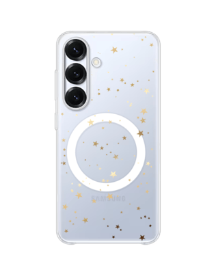 Etui do Samsung Galaxy S25 Plus z MagSafe przeźroczyste, silikonowe Flexi, Zimowa magia, Złote gwiazdki