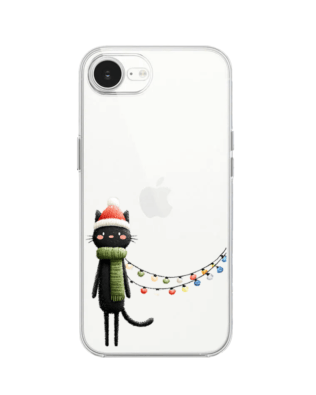 Etui do iPhone 16e przeźroczyste, silikonowe Flexi, Przytulne święta, Kot przebrany za elfa