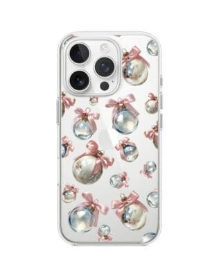 Etui do iPhone 13 Pro przeźroczyste, silikonowe Flexi, Przytulne święta, Pastelowe bombki